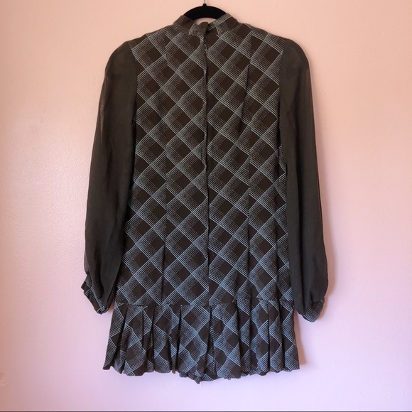 Vintage Brown Plaid Pleated Mini Dress - Picture 3 of 3
